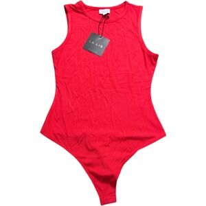 LE LIS Collection Red Ribbed Racerback Thong Bodysuit Womens Size M NWT